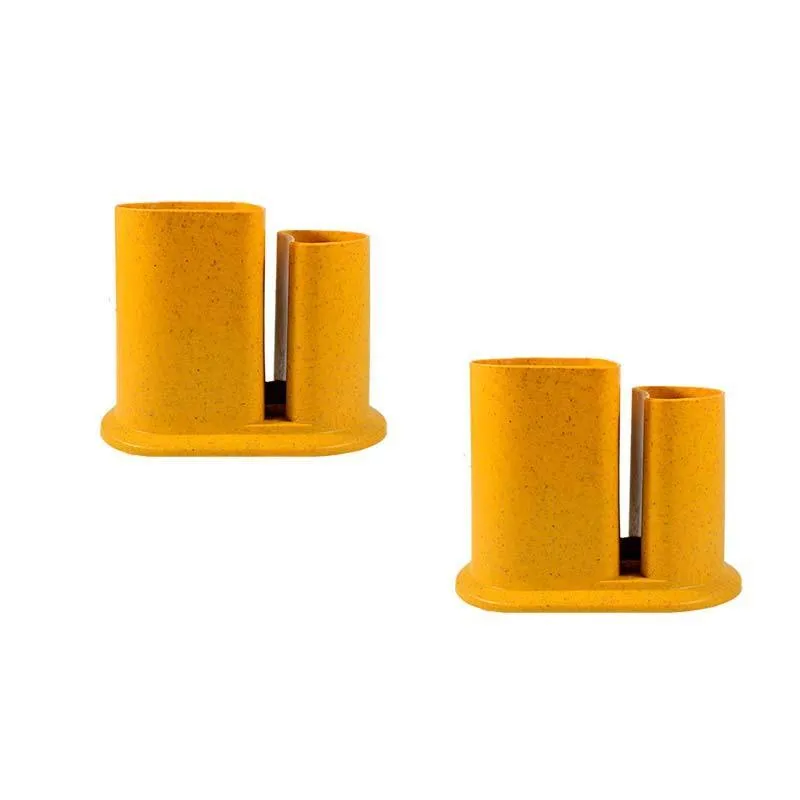 Kit 2 Porta Lápis Duo Fibra Madeira Amarelo
