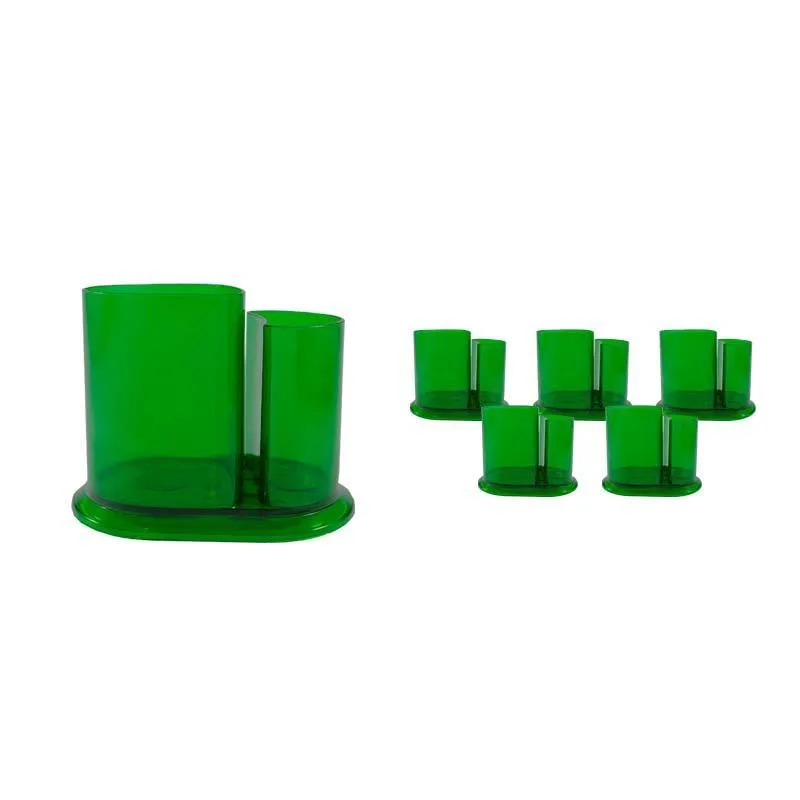 Kit 6 Porta Lápis Duo Cristal Verde Plástico