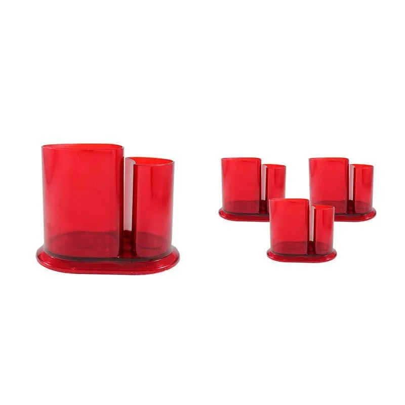Kit 4 Porta Lápis Duo Cristal Vermelho Plástico