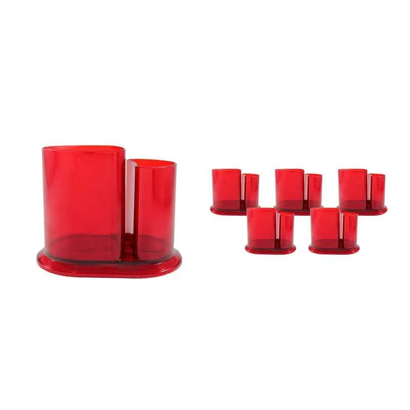 Kit 6 Porta Lápis Duo Cristal Vermelho Plástico