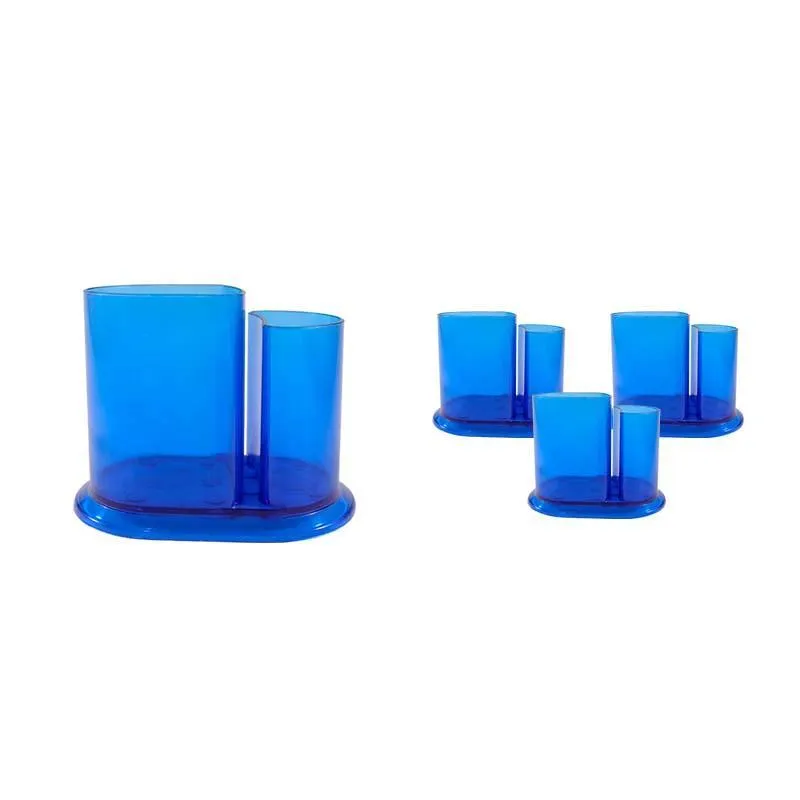 Kit 4 Porta Lápis Duo Cristal Azul Plástico