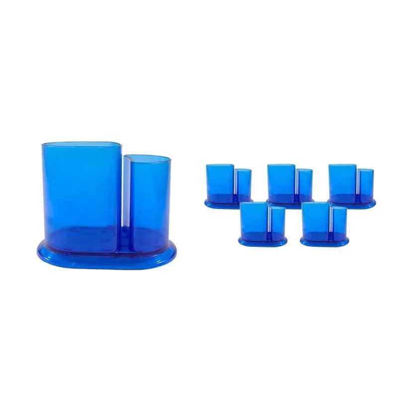 Kit 6 Porta Lápis Duo Cristal Azul Plástico