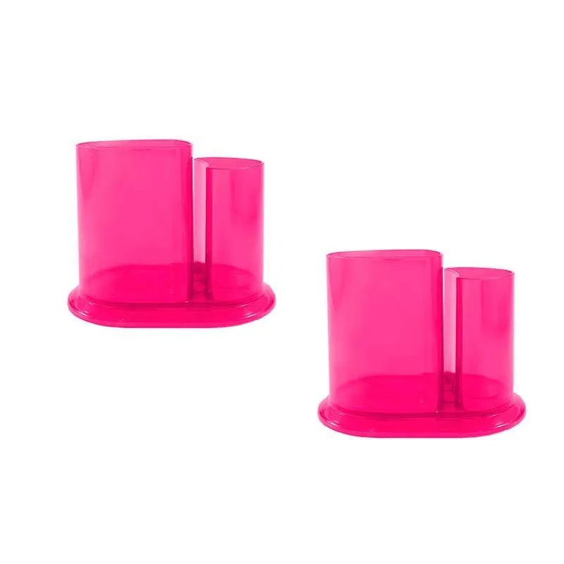 Kit 2 Porta Lápis Duo Cristal Rosa Neon Plástico
