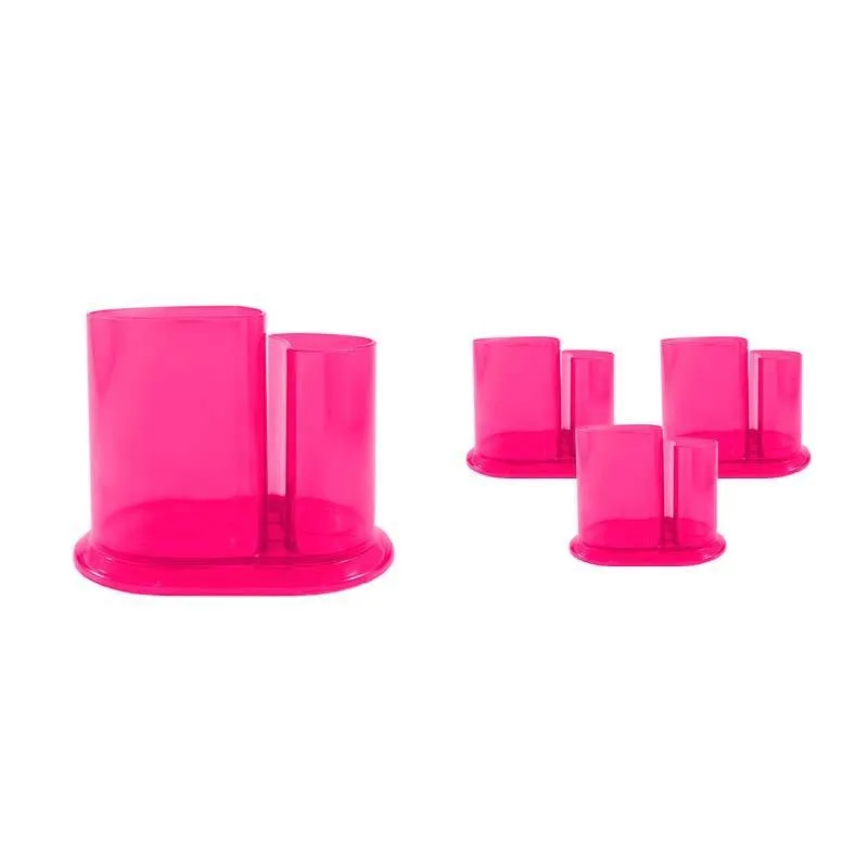 Kit 4 Porta Lápis Duo Cristal Rosa Neon Plástico