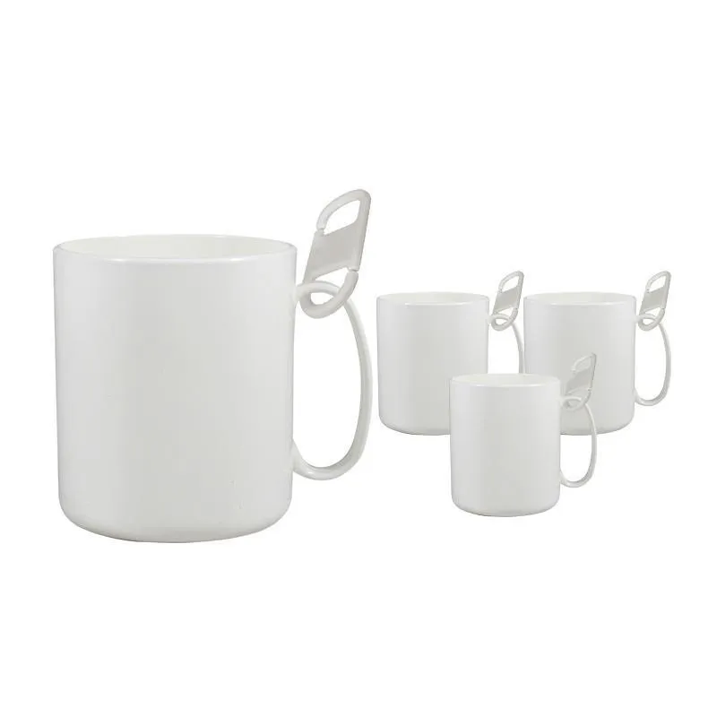 Kit 4 Caneca Redonda Clipe Branco 400Ml Plástico