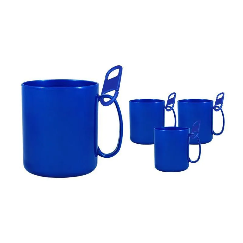 Kit 4 Caneca Redonda Clipe Azul 400Ml Plástico