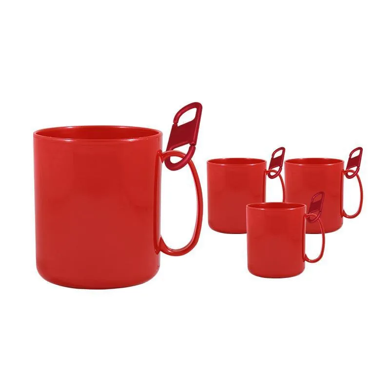 Kit 4 Caneca Redonda Clipe Vermelho 400Ml Plástico