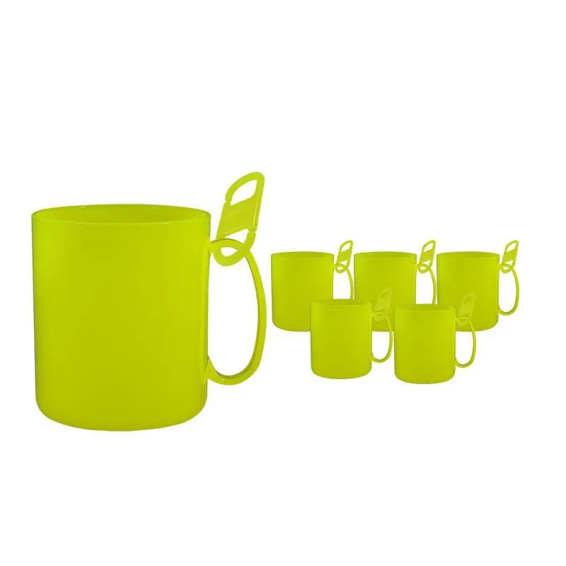 Kit 6 Caneca Redonda Clipe Amarelo Neon 400ml Plástico