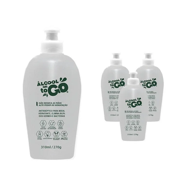 Kit 4 Álcool Gel 70 Togo 310ml/264g