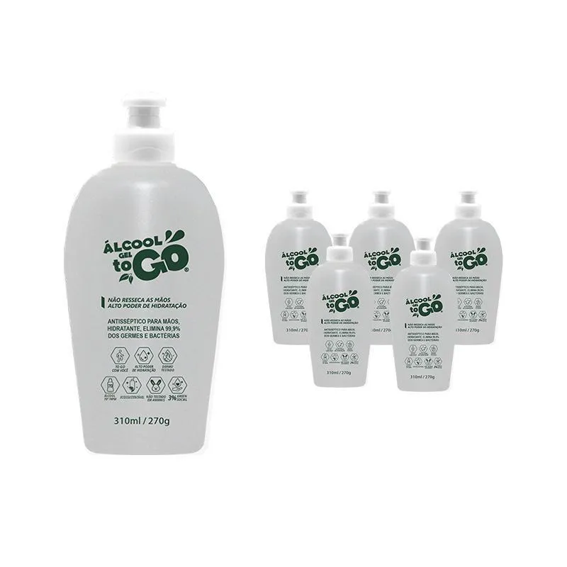 Kit 6 Álcool Gel 70 Togo 310ml/264g