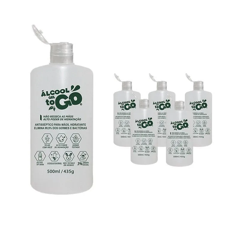 Kit 6 Álcool Gel 70 Togo 500ml/435g