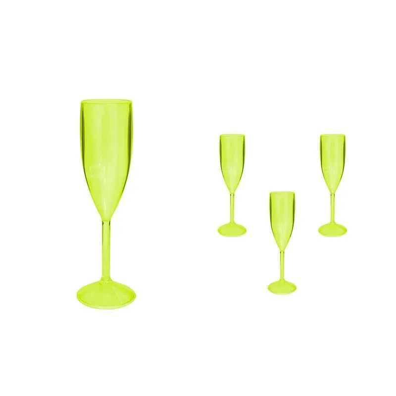 Kit 4 Taças Vip Cristal Amarelo Neon 180ml Plástico Premium