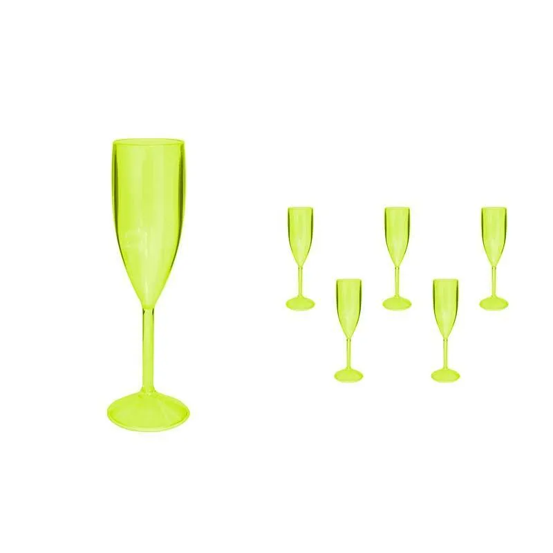 Kit 6 Taças Vip Cristal Amarelo Neon 180ml Plástico Premium