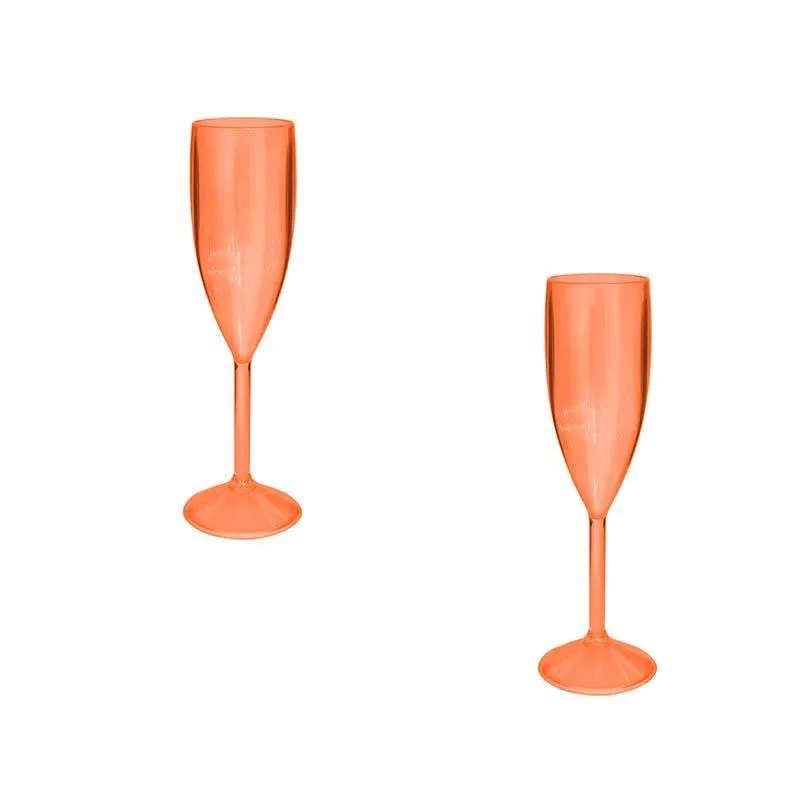 Kit 2 Taças Vip Cristal Laranja Neon 180ml Plástico Premium