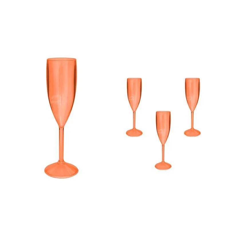 Kit 4 Taças Vip Cristal Laranja Neon 180ml Plástico Premium