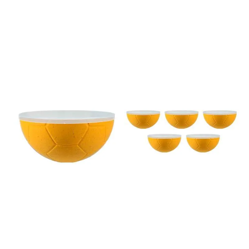 Kit 6 Petisqueira Futebol Tampa Fibra Madeira Amarelo 240ml