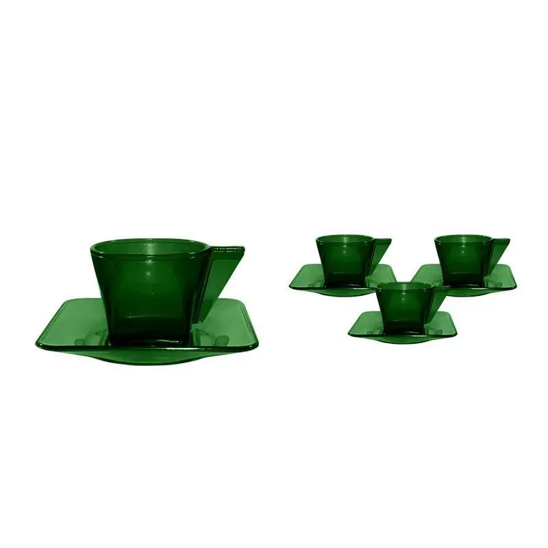 Kit 4 Xícara E Pires Cristal Verde 50ml Plástico Fg