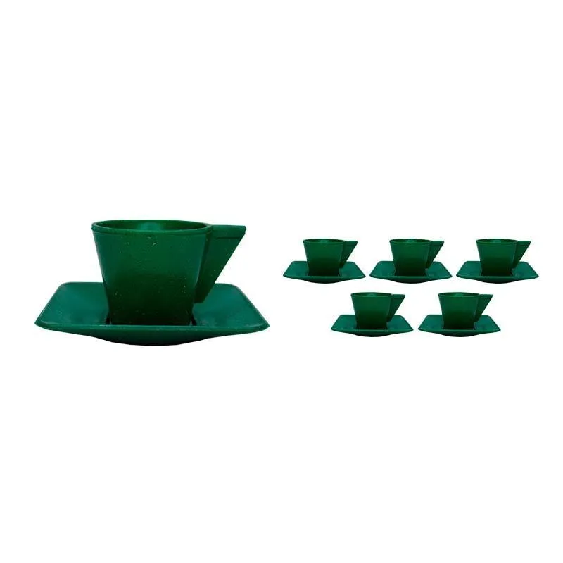 Kit 6 Xícara E Pires 50ml Fibra Madeira Verde Fg