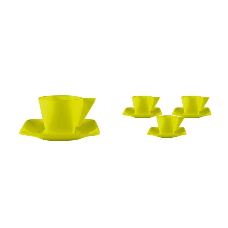 Kit 4 Xícara E Pires Amarelo Neon 50ml Plástico Fg