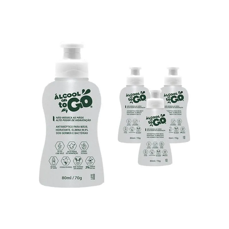 Kit 4 Álcool Gel 70 Togo 80ml/70g Fg