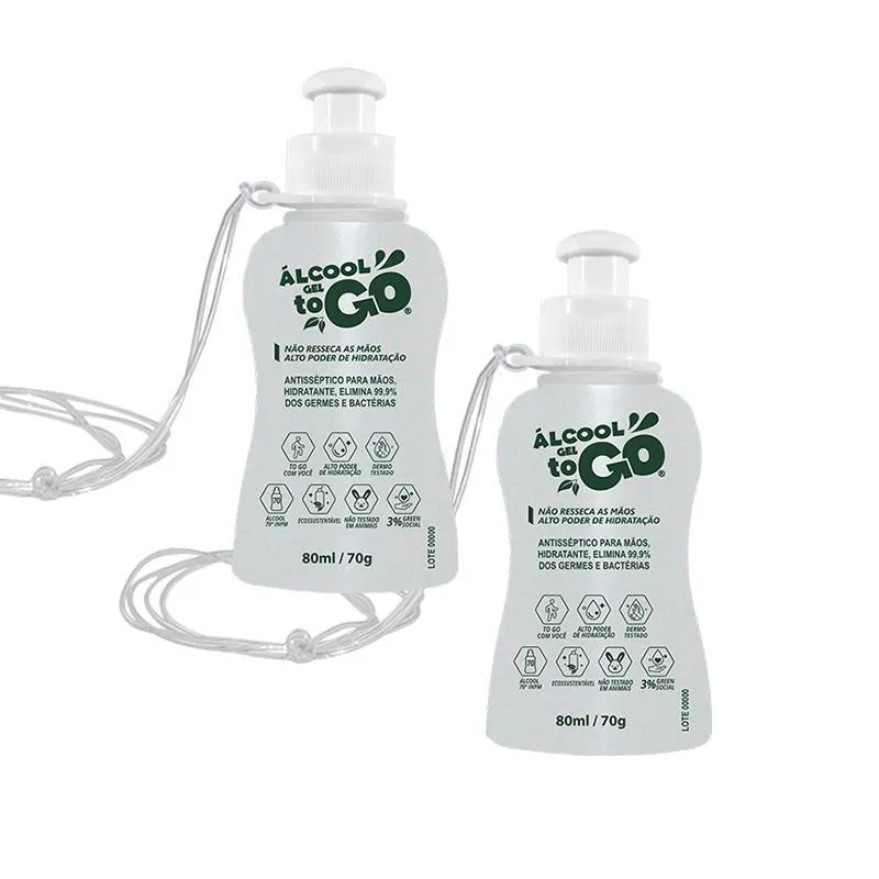 Kit 2 Álcool Gel 70 Togo 80ml/70g Cordão Fg