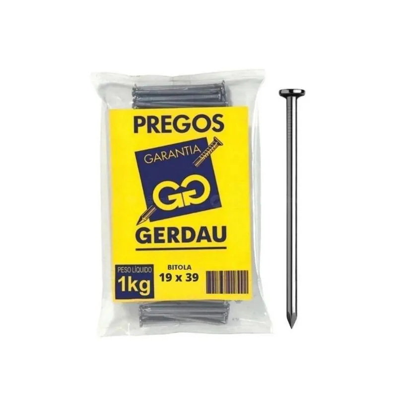 Prego 19x39 Com Cabeça 3.1/2x9 Gerdau Kit Caixa Com 20kg