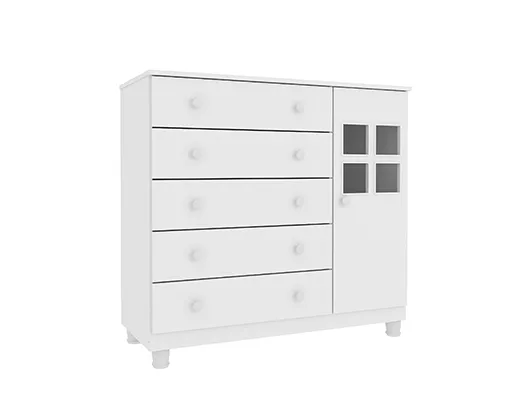 Cômoda Infantil Capricho 05 Gavetas 01 Porta com 04 Pés Neve/Neve - Tcil