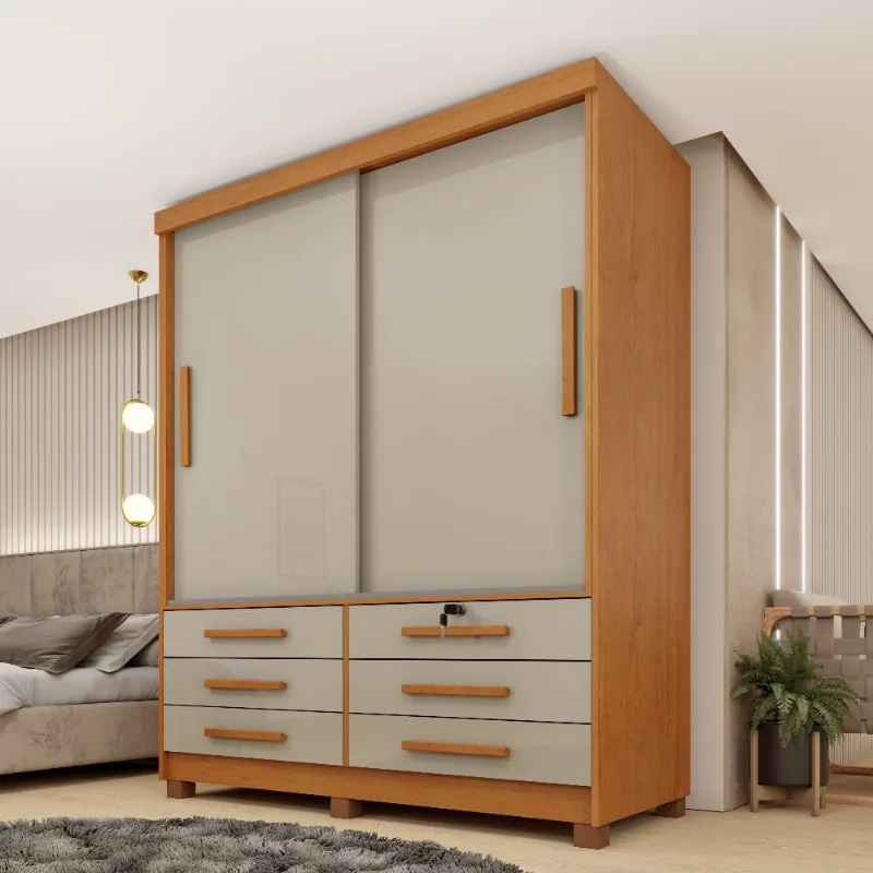Guarda Roupas Tcil Chicago 2 Portas 6 Gavetas Cinamomo/Off White