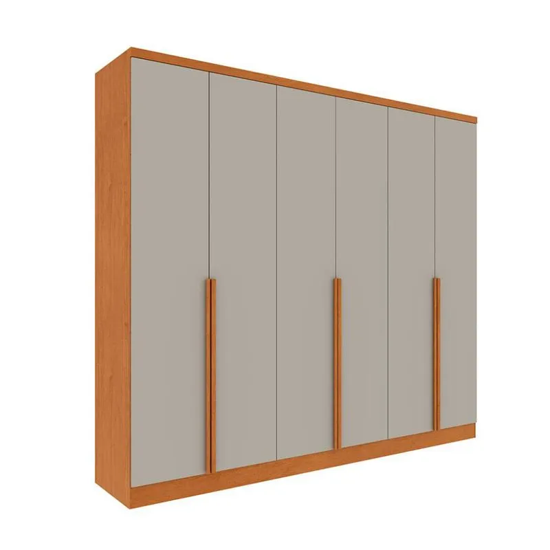 Guarda-Roupa Casal Paradiso sem Pés 6 Portas 4 Gavetas Cinamomo e Off White 270 cm