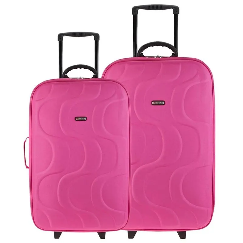 Kit 1 Mala Viagem Copacabana Rosa G + 1 Mala Rosa M