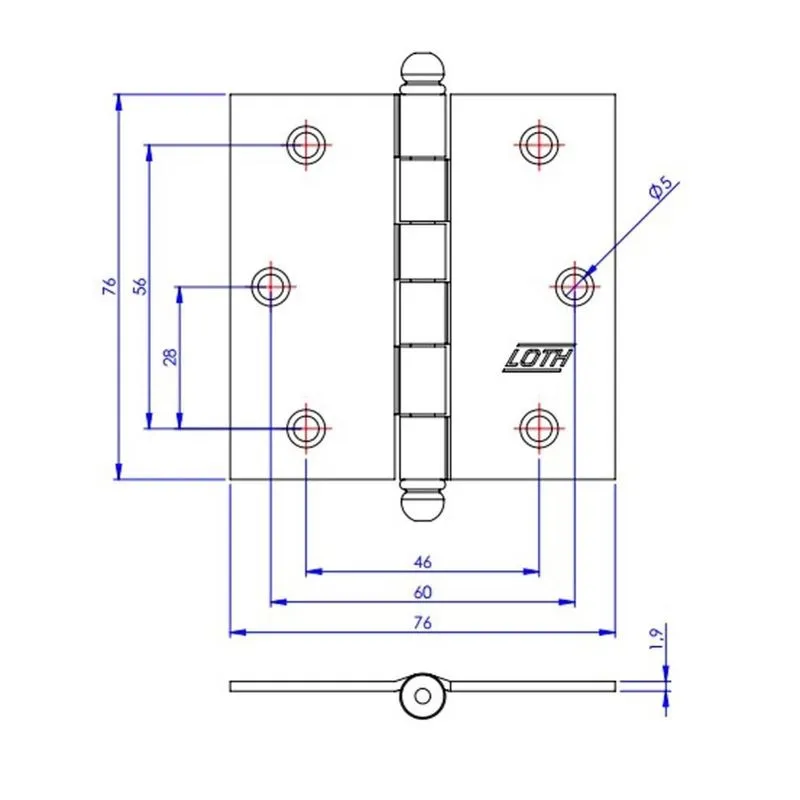 Kit 12 Dobradiça F.l.o. Porta / Janela Pino Bola 3 X 3"