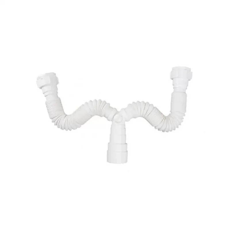Kit 5 Sifão Sanfonado Plástico Duplo Branco - Plasbohn