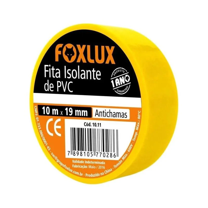 Kit 10 Fita Isolante Antichamas Amarela 10m - Foxlux
