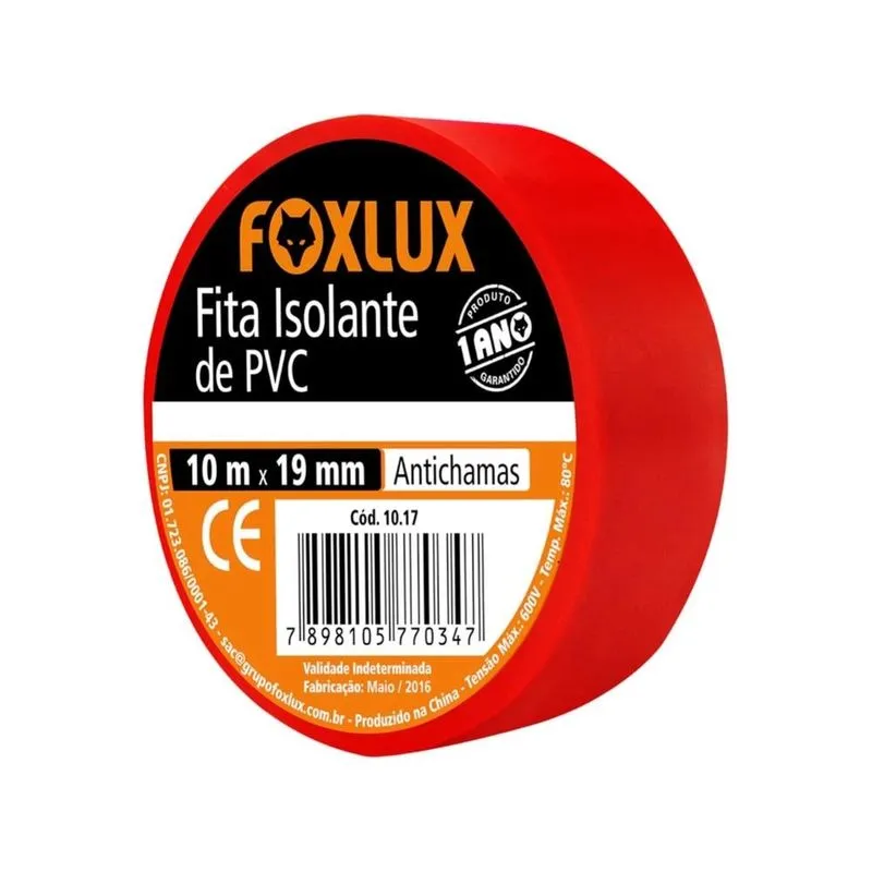 Kit 10 Fita Isolante Antichamas Vermelha 10m - Foxlux