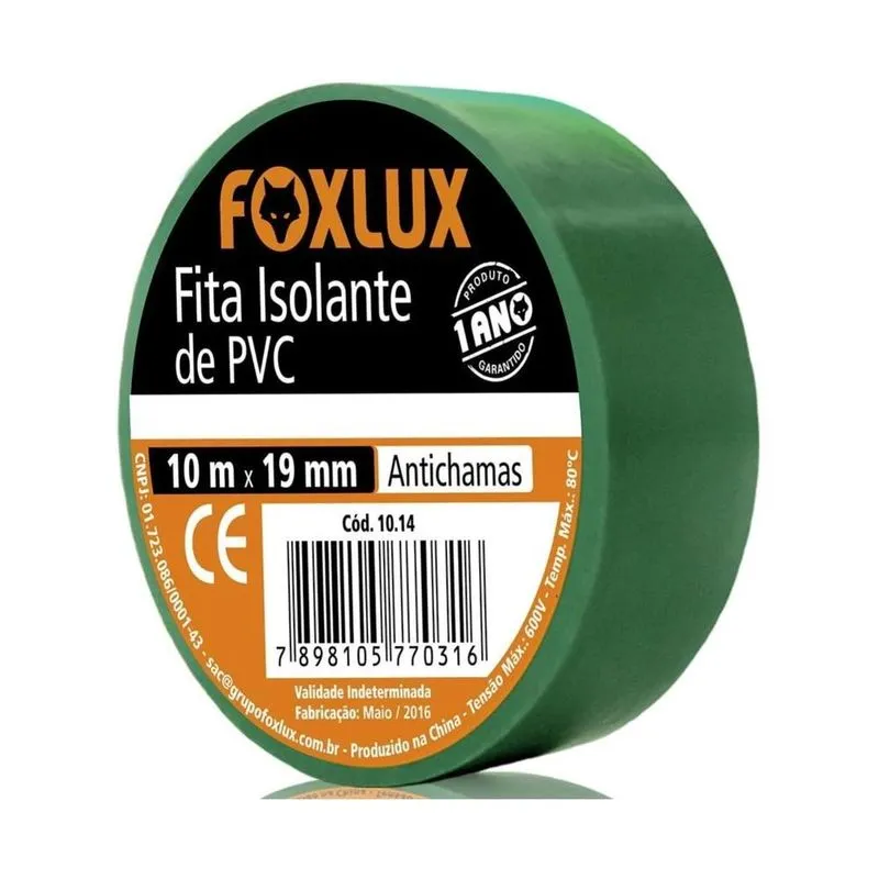 Kit 10 Fita Isolante Antichamas Verde 19mm X 10m - Foxlux