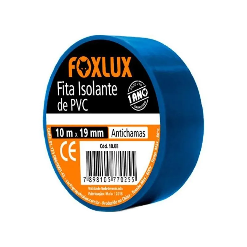 Kit 10 Fita Isolante Antichamas Azul 19mm X 10m - Foxlux