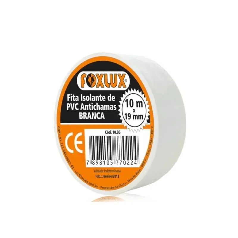 Kit 10 Fita Isolante Antichamas Branca 10m - Foxlux