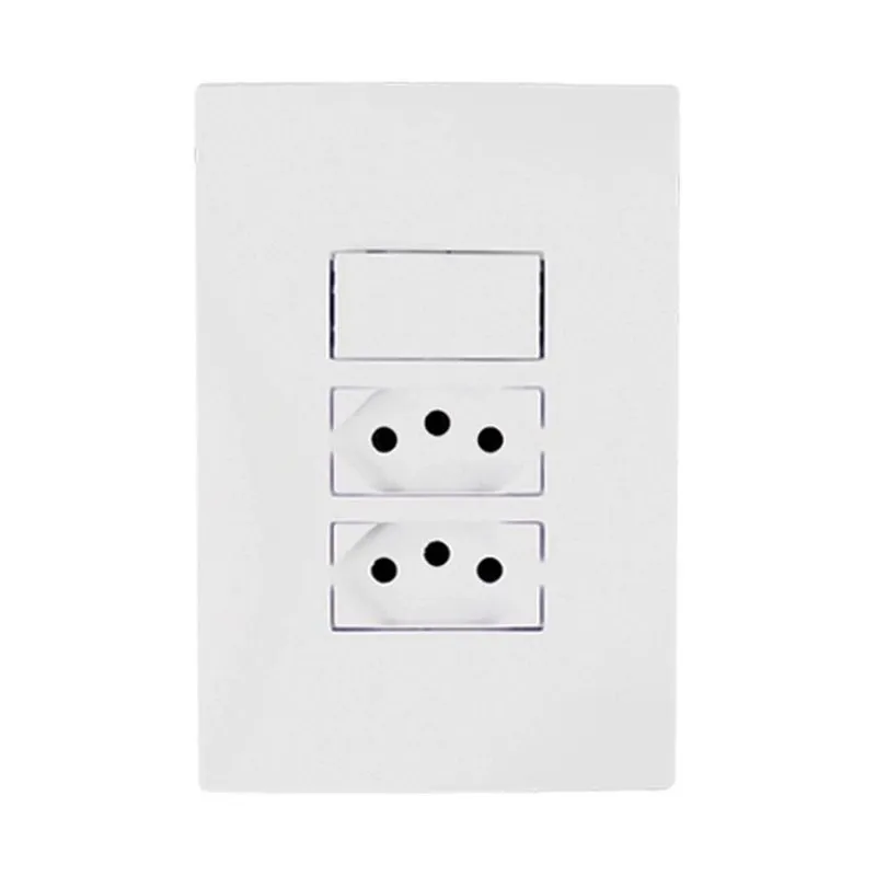 Kit 10 Interruptor 1 Tecla Simples E 2 Tomadas Bco. 10a - I9