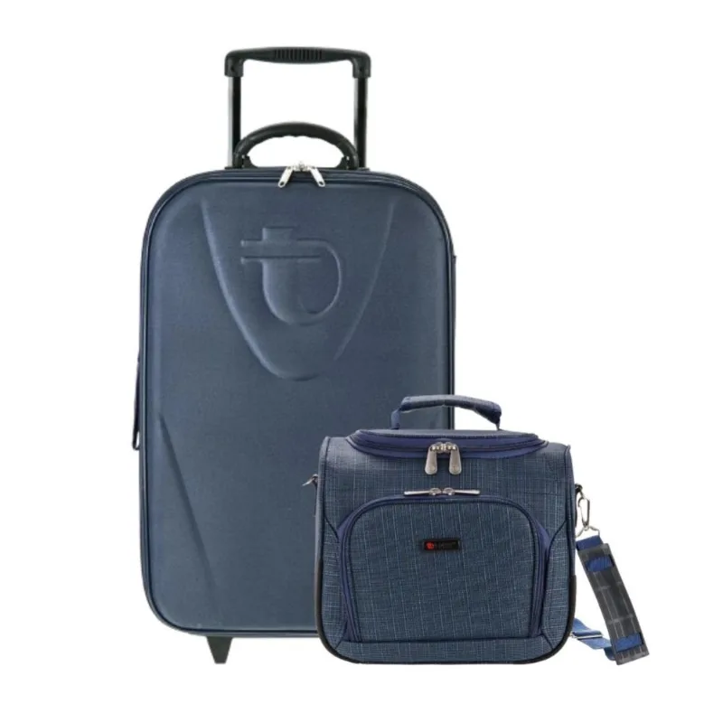 Kit 1 Mala Retrô Azul M + 1 Frasqueira Quadrada Azul - Tonin