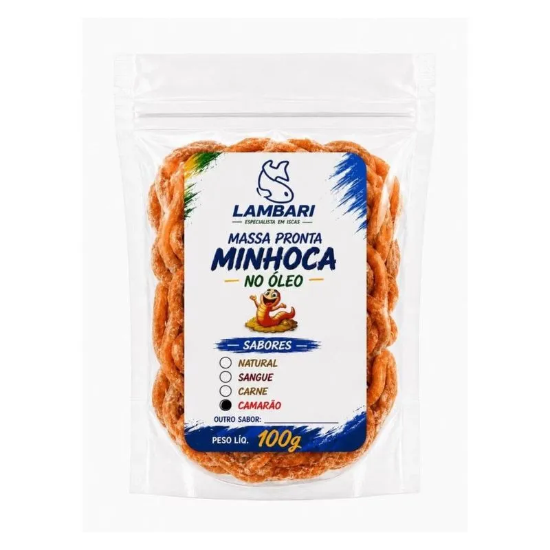 Minhoca Pronta No Óleo Camarão Para Pesca 100g Lambari