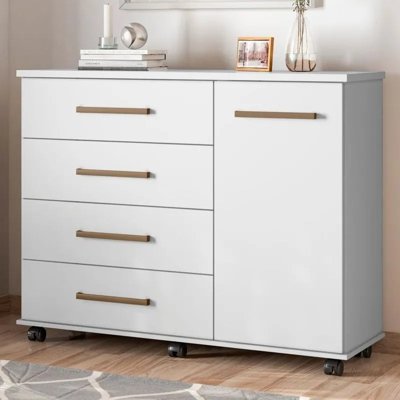 Cômoda Com Rodízios 4 Gavetas Flynn Branco
