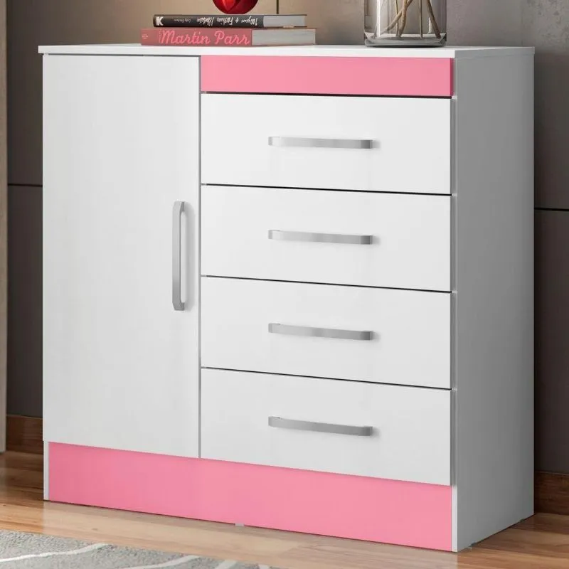Cômoda Haley 1 Porta Branco Rosa