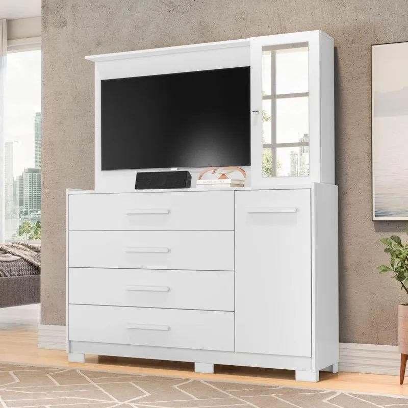 Cômoda Veneza Branco Com Espelho