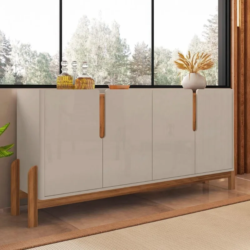 Buffet Agnes Off White/cedro 4 Portas Com Detalhe Curvo