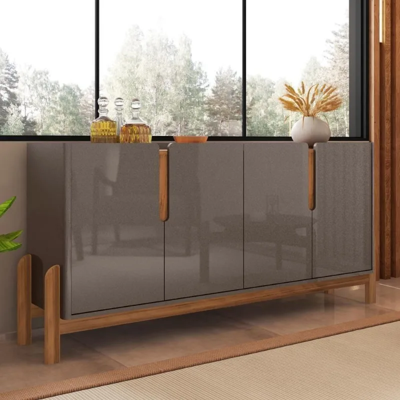 Buffet Agnes Cinza Pérola-cedro 4 Portas Com Detalhe Curvo