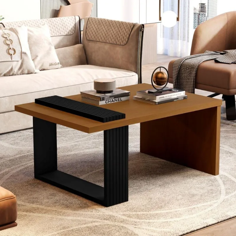 Mesa De Centro Roma Nature Preto Com Ripas