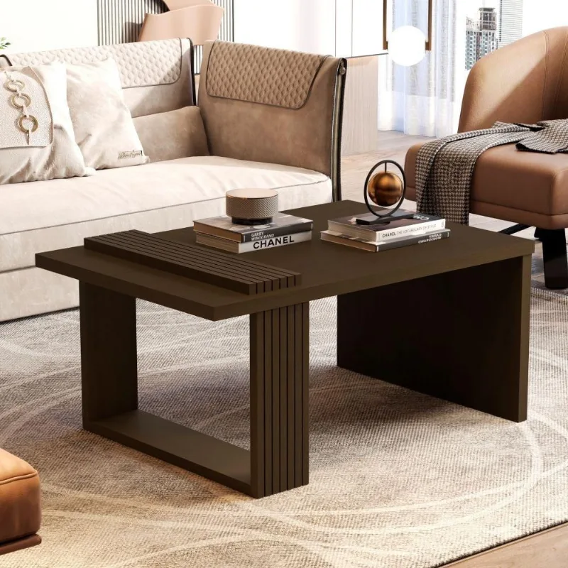 Mesa De Centro Milano Canela Com Detalhe Ripado
