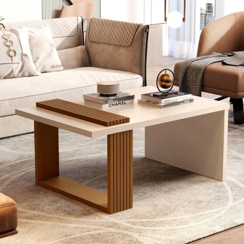 Mesa De Centro Milano Pérola Nature Com Detalhe Ripado