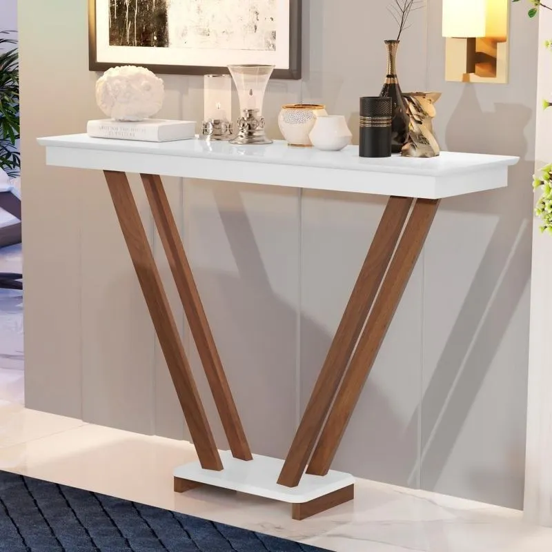 Aparador Seattle Moderno 119cm MDF Branco Pés em Eucalipto Casah