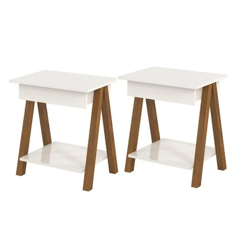 Conjunto De Mesas De Cabeceira Com Gaveta Verona Amadeirado Off White